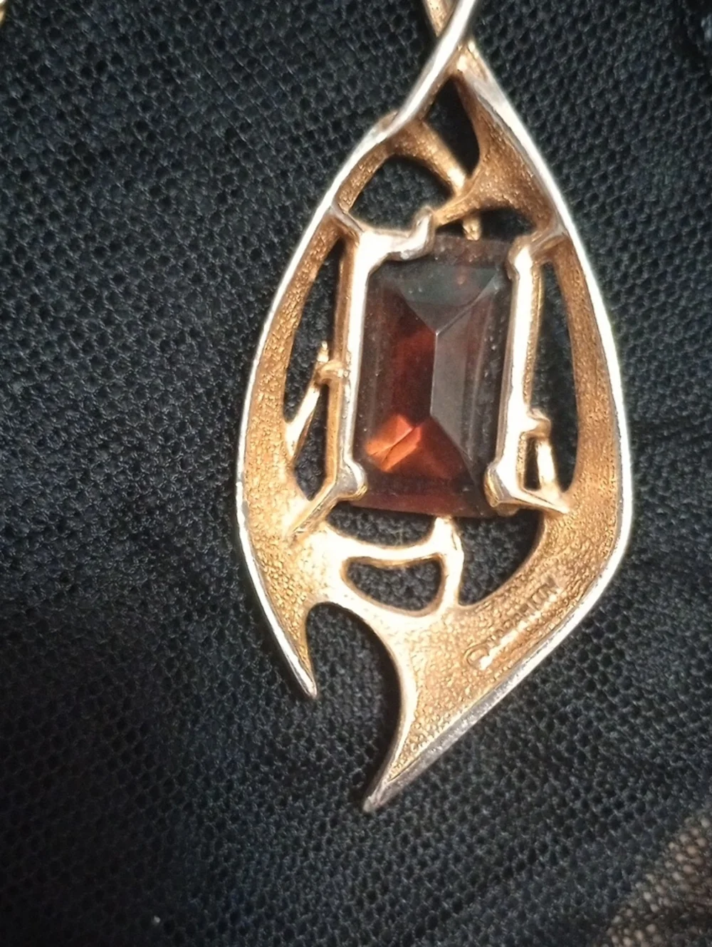 Sarah Coventry Mid Century Brutalist  Pendant Necklace with Brown Gemstone